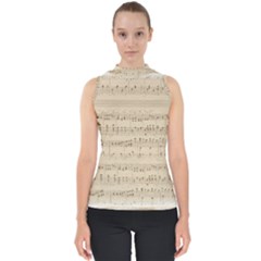 Vintage Beige Music Notes Mock Neck Shell Top by Loisa77