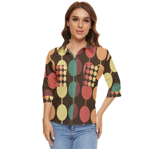 Pattern Circle Retro Design Women s Quarter Sleeve Pocket Shirt by Loisa77