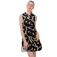 Cat Pattern Pet Drawing Eyes Sleeveless Shirt Dress by Loisa77