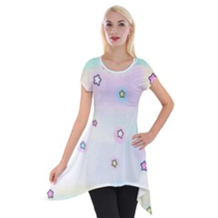 Stars Cute Pastel Pattern Rainbow Short Sleeve Side Drop Tunic by Loisa77