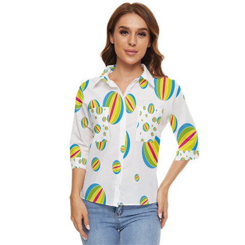 Balloon Ball District Colorful Women s Quarter Sleeve Pocket Shirt by Ket1n9