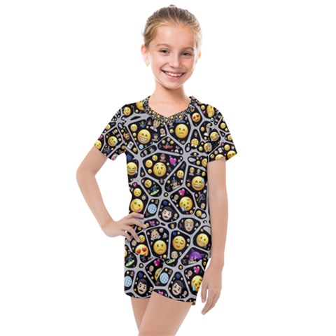 Mental Emojis Emoticons Icons Kids  Mesh T-shirt And Shorts Set by Paksenen