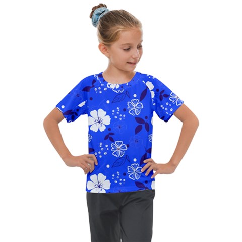 Blooming Seamless Pattern Blue Colors Kids  Mesh Piece T-shirt by Ket1n9