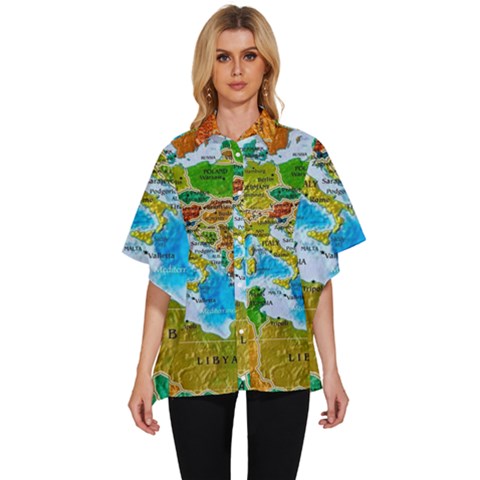 World Map Women s Batwing Button Up Shirt by Ket1n9