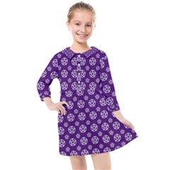 White Pentacle And Purple Pattern Kids  Quarter Sleeve Shirt Dress by cheekywitch