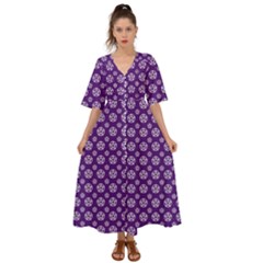 White Pentacle And Purple Pattern Kimono Sleeve Boho Dress by cheekywitch