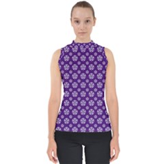 White Pentacle And Purple Pattern Mock Neck Shell Top by cheekywitch