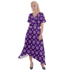 White Pentacle And Purple Pattern Cross Front Sharkbite Hem Maxi Dress by cheekywitch