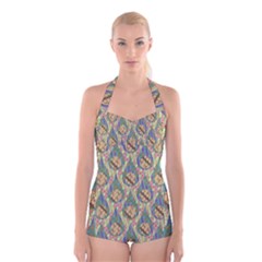 Tribal Background Boho Batik Boyleg Halter Swimsuit  by anzea