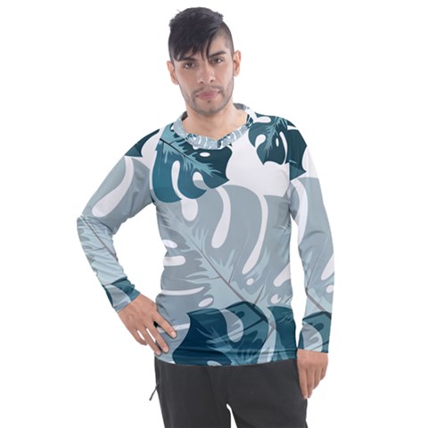 Monstera Leaves Background Men s Pique Long Sleeve T-shirt by anzea