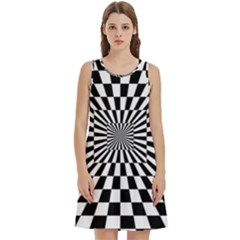 Optical Illusion Chessboard Tunnel Round Neck Sleeve Casual Dress With Pockets by Ndabl3x