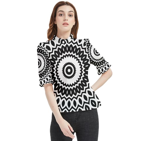 Circular Concentric Radial Symmetry Abstract Frill Neck Blouse by Proyonanggan