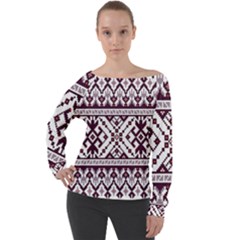 Illustration Ukrainian Folk Seamless Pattern Ornament Off Shoulder Long Sleeve Velour Top by Proyonanggan