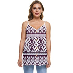 Illustration Ukrainian Folk Seamless Pattern Ornament Casual Spaghetti Strap Chiffon Top by Proyonanggan