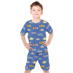 Sea Fish Blue Submarine Animal Kids  T-shirt And Shorts Set by Proyonanggan