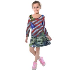 Usa United States Of America Images Independence Day Kids  Long Sleeve Velvet Dress by Ket1n9