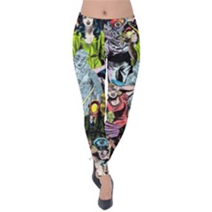 Vintage Horror Collage Pattern Velvet Leggings by Ket1n9