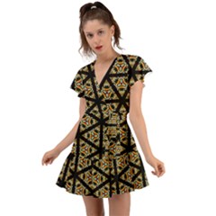 Pattern Stained Glass Triangles Flutter Sleeve Wrap Dress by HermanTelo
