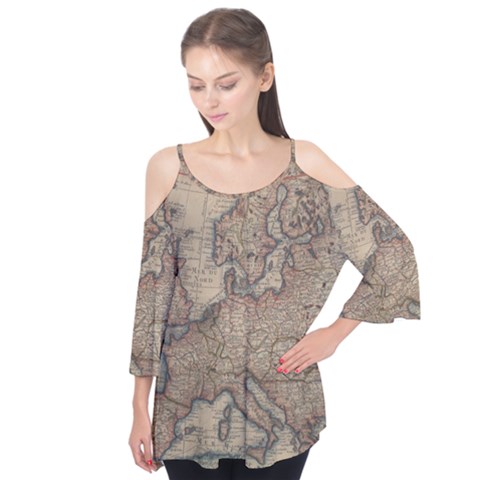 Old Vintage Classic Map Of Europe Flutter Sleeve T-shirt by Paksenen
