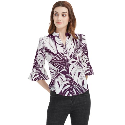 Abstract Art Tropical Leaves Loose Horn Sleeve Chiffon Blouse by Valentinaart