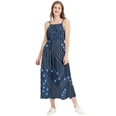 Seamless Pattern Of Glowing Circuit Board Neon Technology Boho Sleeveless Summer Dress by Loisa77