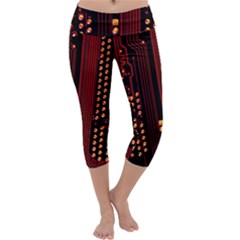 Red Circuit Board Texture Red Circuit Digital Texture Circuit Board Red Technology Capri Yoga Leggings by Loisa77