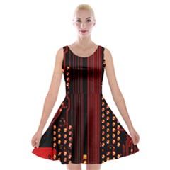 Red Circuit Board Texture Red Circuit Digital Texture Circuit Board Red Technology Velvet Skater Dress by Loisa77