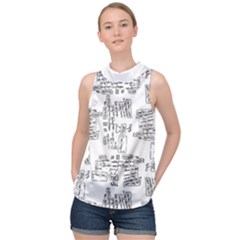Blackboard Algorithms Black And White Pattern High Neck Satin Top by dflcprintsclothing