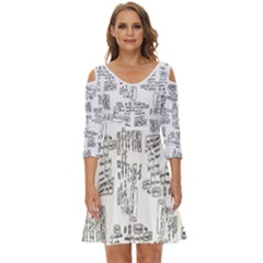 Blackboard Algorithms Black And White Pattern Shoulder Cut Out Zip Up Dress by dflcprintsclothing