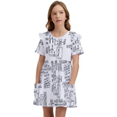 Blackboard Algorithms Black And White Pattern Kids  Frilly Sleeves Pocket Dress by dflcprintsclothing