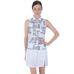 Blackboard Algorithms Black And White Pattern Women s Sleeveless Polo T-shirt by dflcprintsclothing