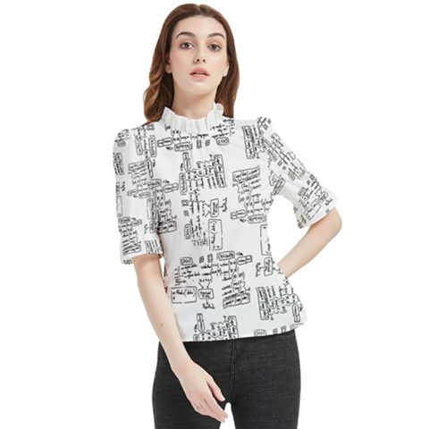 Blackboard Algorithms Black And White Pattern Frill Neck Blouse by dflcprintsclothing