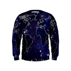 Blue World Map Starry Night Sky World Map Concept Art Kids  Sweatshirt by Loisa77