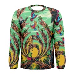 Monkey Tiger Bird Parrot Forest Jungle Style Men s Long Sleeve T-shirt by Grandong