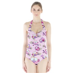 Owls Bird Animal Pattern Halter Swimsuit by Loisa77
