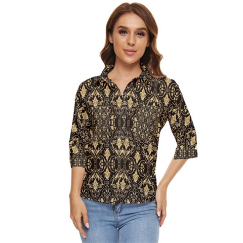 Vintage Batik Art Architecture Pattern Women s Quarter Sleeve Pocket Shirt by Ravend