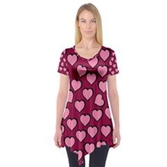 Pattern Pink Abstract Heart Short Sleeve Tunic  by Loisa77