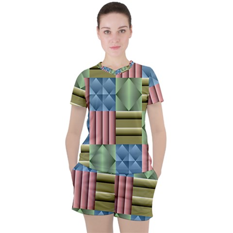 Patchwork Tile Pattern Mosaic Women s T-shirt And Shorts Set by Loisa77