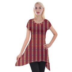 Template Background Red Strip Short Sleeve Side Drop Tunic by Loisa77