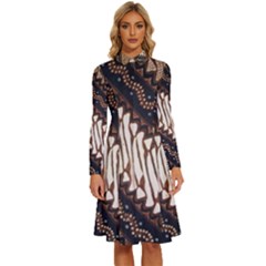 Batik Indonesian Culture Indonesia Authentic Long Sleeve Shirt Collar A-line Dress by Perong