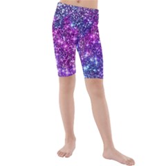 Purple Violet Glitter Galaxy Nebula Space Pattern Kids  Mid Length Swim Shorts by Perong