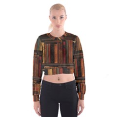 Old Books Vintage Office Antique Library Cropped Sweatshirt by Perong