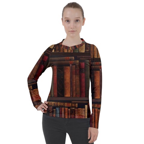 Old Books Vintage Office Antique Library Women s Pique Long Sleeve T-shirt by Perong