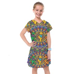 Dead Dancing Bears Grateful Dead Pattern Kids  Drop Waist Dress by Grandong