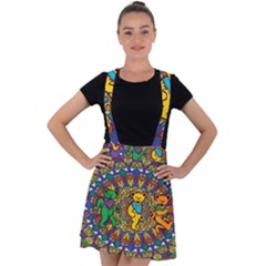 Dead Dancing Bears Grateful Dead Pattern Velvet Suspender Skater Skirt by Grandong