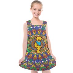 Dead Dancing Bears Grateful Dead Pattern Kids  Cross Back Dress by Grandong