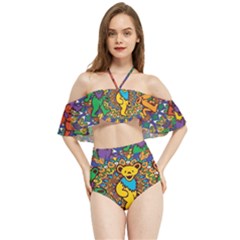 Dead Dancing Bears Grateful Dead Pattern Halter Flowy Bikini Set  by Grandong