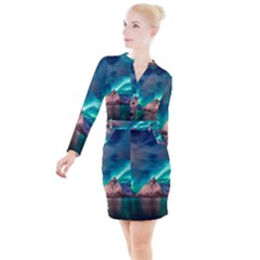 Amazing Aurora Borealis Colors Button Long Sleeve Dress by Grandong