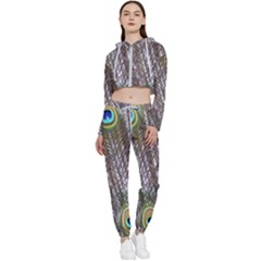 Peacock Bird Feathers Plumage Peacock Cropped Zip Up Lounge Set by Perong