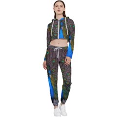 Bird Peacock Feathers Cropped Zip Up Lounge Set by Perong